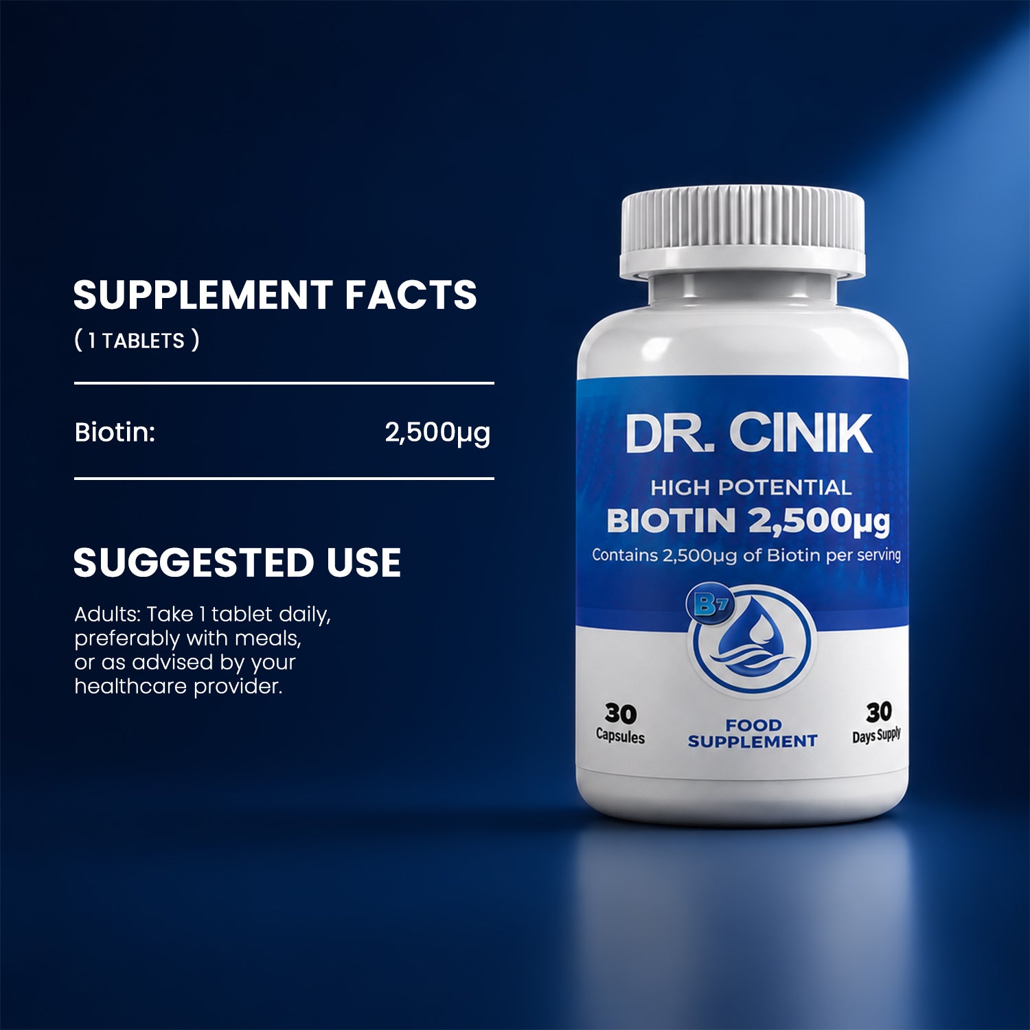 Biotin 2500 mcg Hair Growth Supplement for Hair, Skin & Nails – 30 Tablets