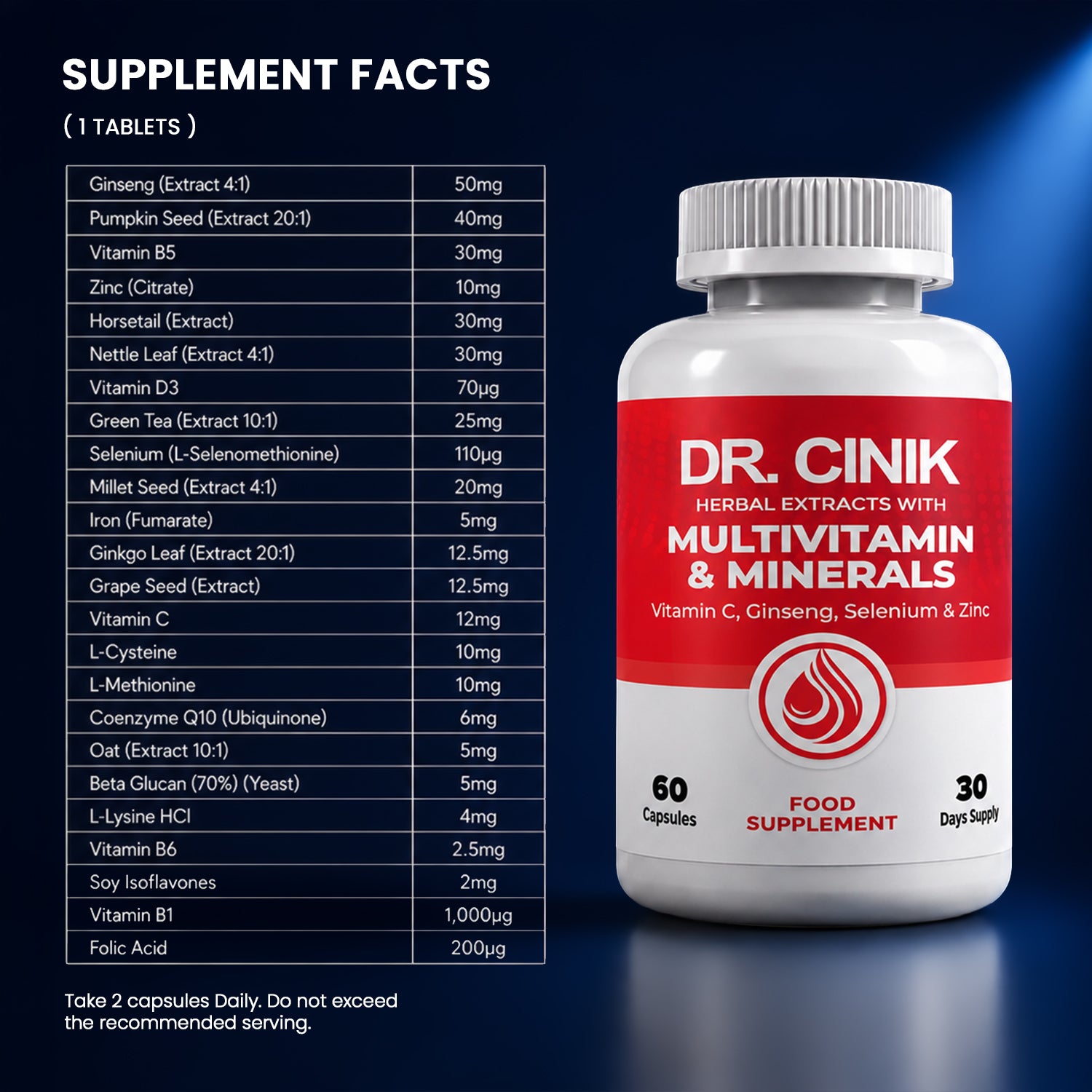 Hair Growth Multivitamin with Zinc & Natural Extracts – 60 Tablets