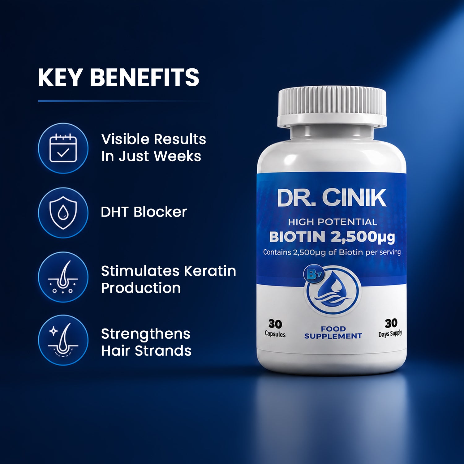 Biotin 2500 mcg Hair Growth Supplement for Hair, Skin & Nails – 30 Tablets