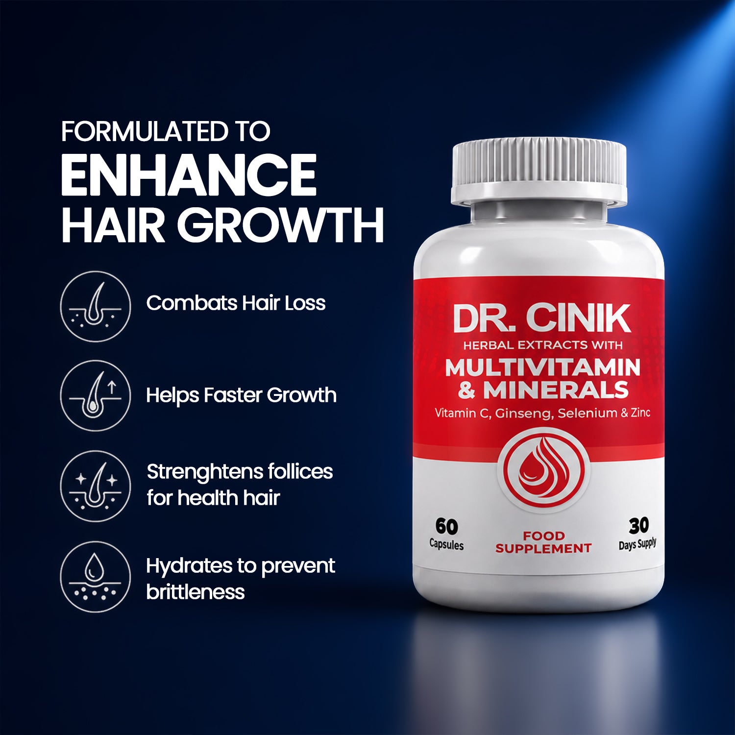 Hair Growth Multivitamin with Zinc & Natural Extracts – 60 Tablets