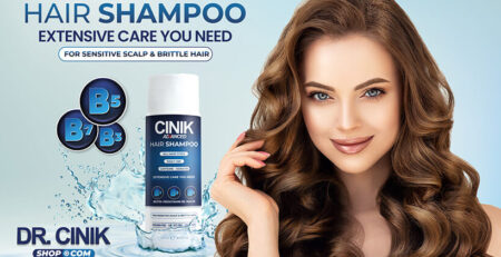 Beautiful woman with CINIK Hair Care Shampoo